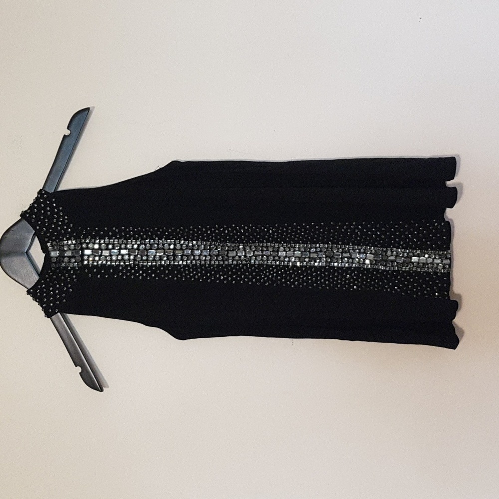 INC black sequin and  beaded halter stretch jersey top